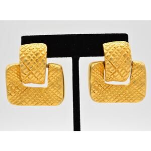 Essex Vintage Clip On Earrings Brushed Gold Heavy Knockers Chunky Signed BinZ